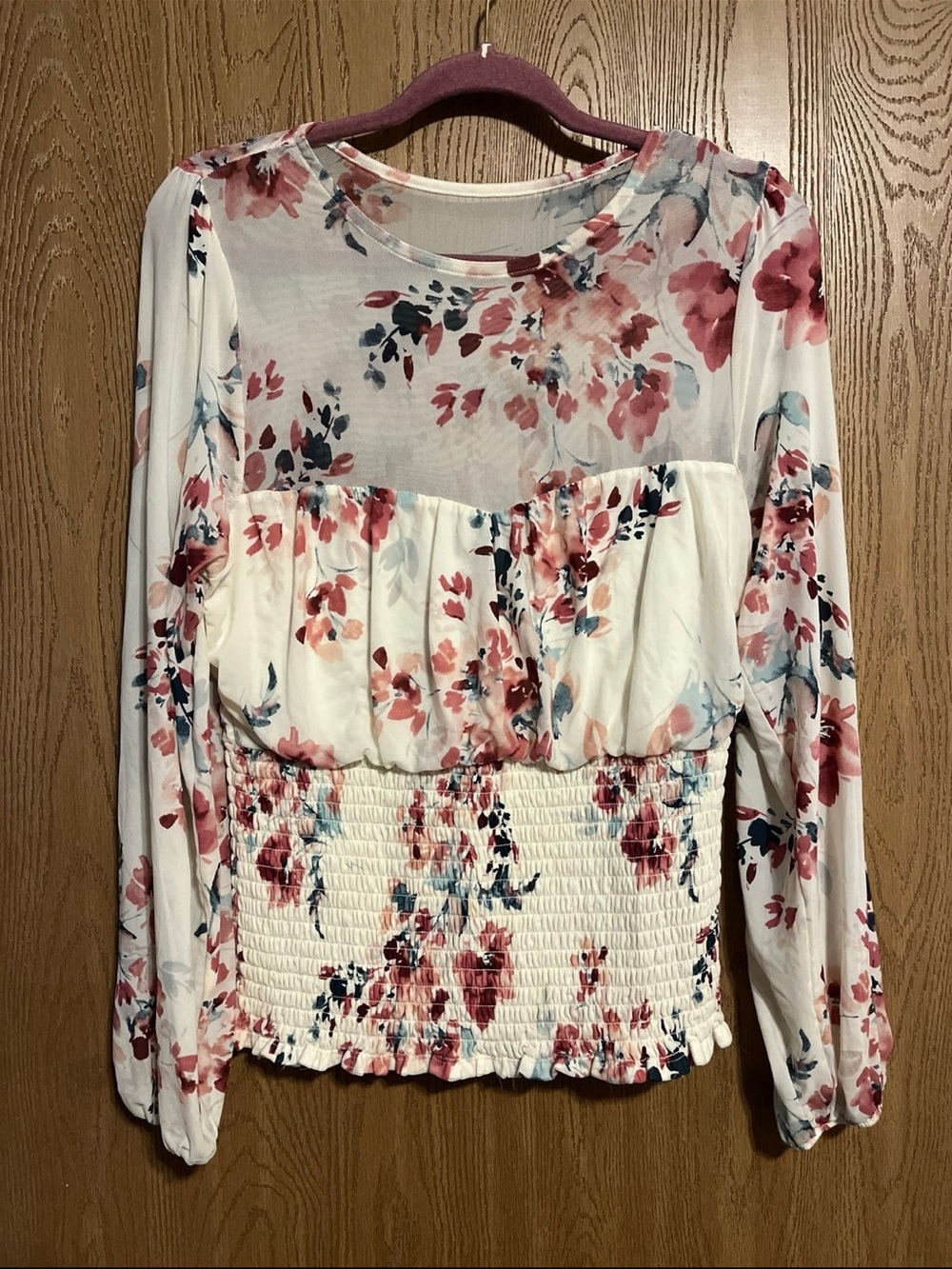 Torrid White Floral Sheer Long-Sleeve Top Size 0